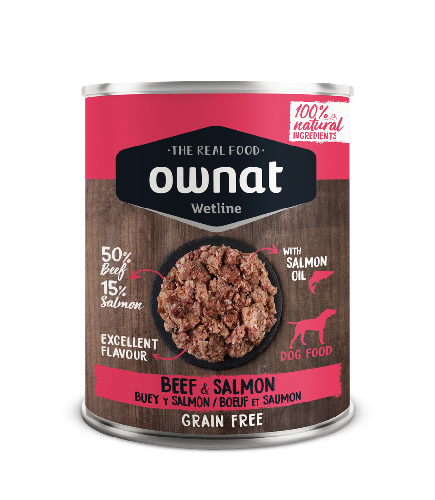 [057021] OWNAT WETLINE DOG Buey y Salmon 12 x 395 gr