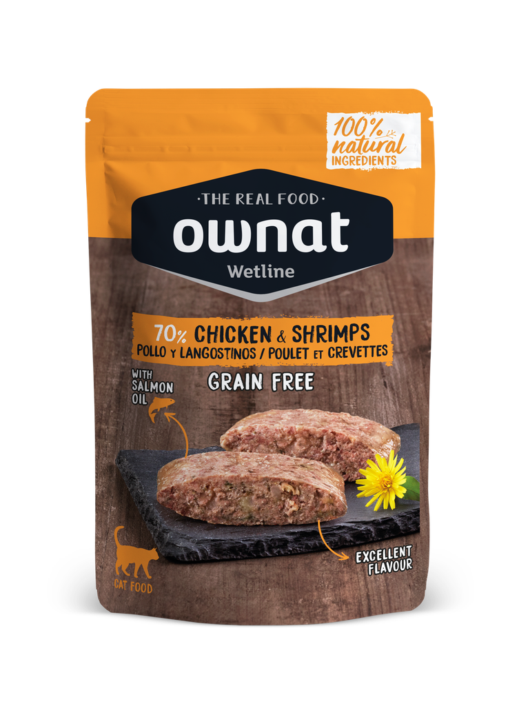 [057003] OWNAT WETLINE CAT Pollo y Langostinos (12 x 85 gr)