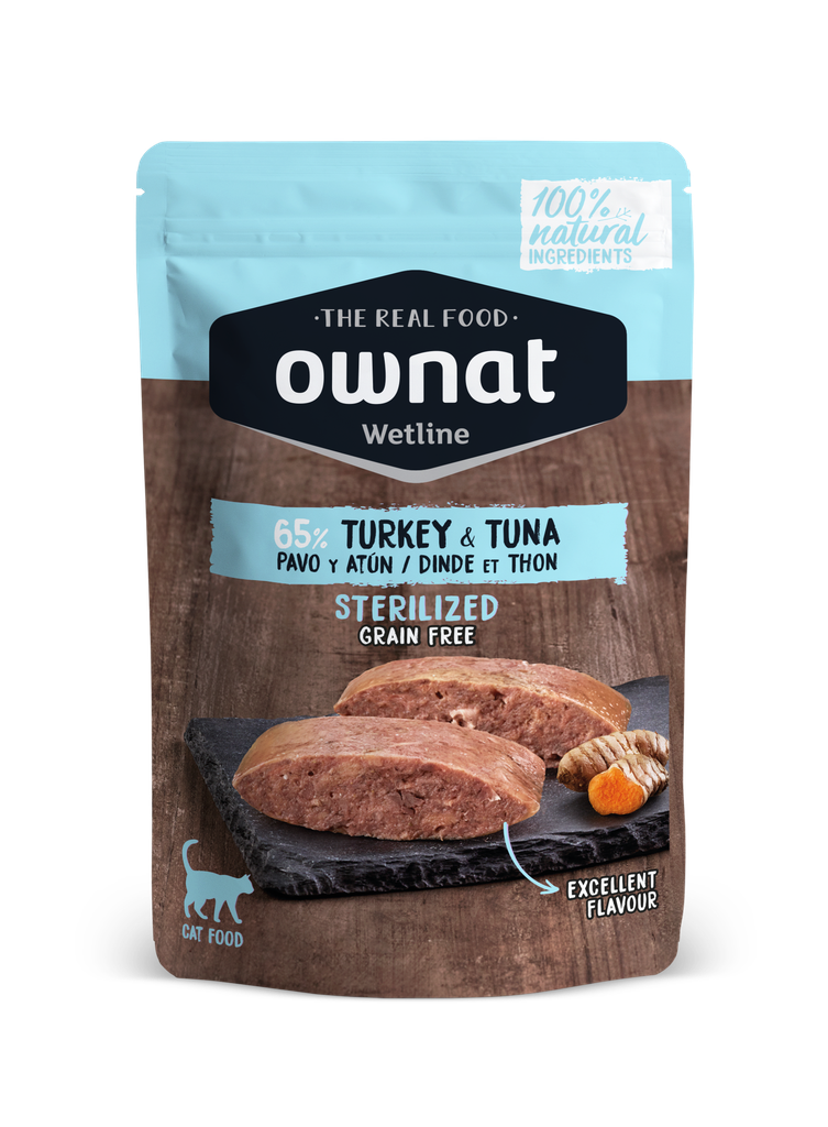 OWNAT WETLINE CAT STERILIZED Pavo y Atun 12 x 85 gr