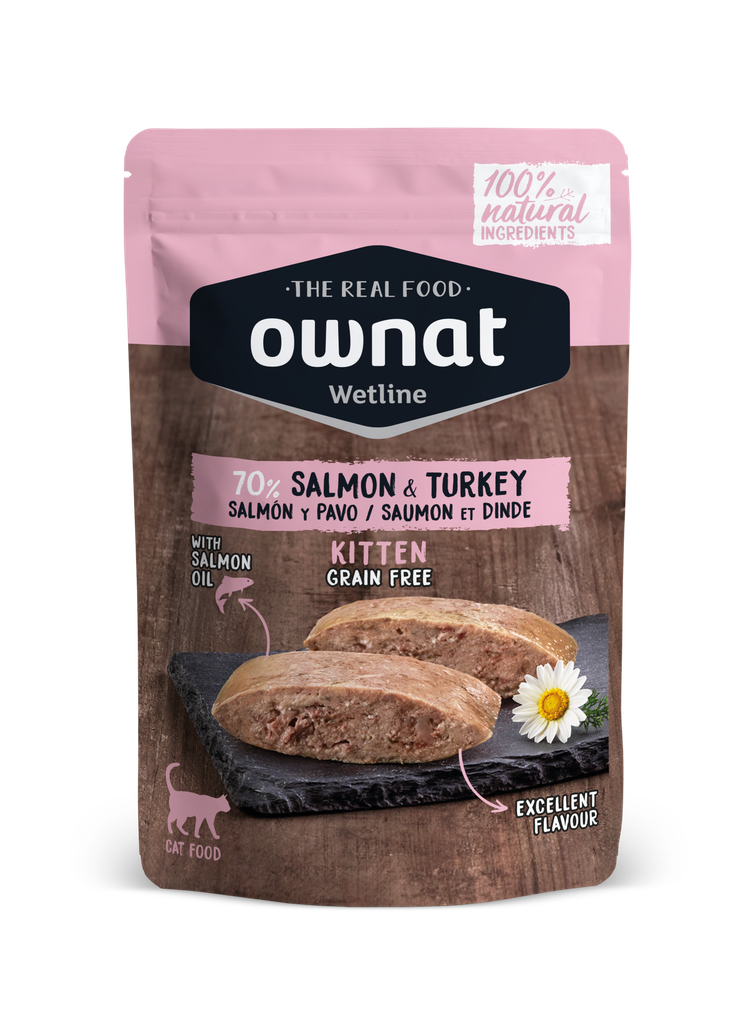 OWNAT WETLINE CAT KITTEN Salmon y Pavo 12 x 85 gr