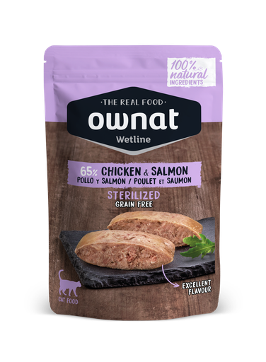 [057004] OWNAT WETLINE CAT STERILIZED Pollo y Salmon 12 x 85 gr